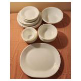 Corelle solid white plates and bowls, serving
