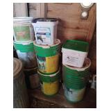 Buckets containing horse pellets, Strongid C 2X