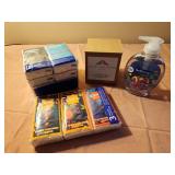 Tissues, candle, soap
