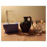 4" pottery, hand painted 3" glass, new york