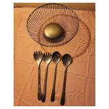 Vintage wire basket and silverplated spoons and