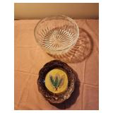 Vintage Majolica 7x7.5 Plate , crystal salad bowl