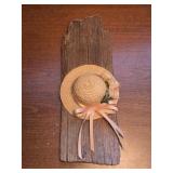 Straw Hat on Wood Slab Wall Decor 5"x 14"
