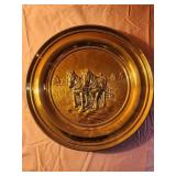 16" vintage brass wall plate horses
