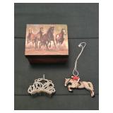 Box w/ Horses, Horse & Jockey Ornament & Tierra
