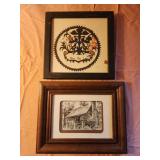 9.5 x8 framed sketch of cabin, 8x8 bless this