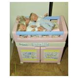 Plastic Doll Bed w/ Dolls & Blankets