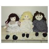 3 Vintage Cloth Dolls 25"