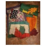 Large flags, fall, flowers. American flag