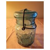 Ball Ideal Blue Glass Pint Canning Jar Wire Bail