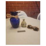 vintage Otagiri stoneware bud vase, aluminum mane