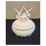 Large Ivory Vtg Porcelain Bisque Lidded Round