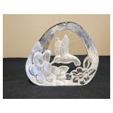 Hummingbird flower etched paperweight glass Block