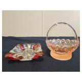 Miniature Pink Depression Glass Basket Trinket