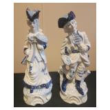 Vintage Blue White Gold Victorian Couple Ceramic