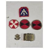 Vintage Army Patches, Belt Buckle & Pin