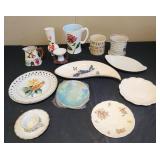 Assorted vintage plates and cups, vase, some have