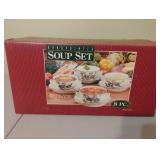 Hand painted soup set. 8 pc. Unopened