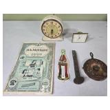 Vtg Clocks, 1960 Almanac, Thermometers & Railroad