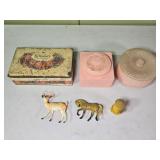 Vtg Powder Boxes, Tin Trinket Box w/ Contents &