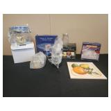 Trivet, trinket dish, dessert bowls, crystal and
