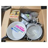 Large Box of Pots Pans & Other Kitchen Supplies