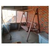 Porch wood swing. Stand 70.5 x 71 x 41. Swing
