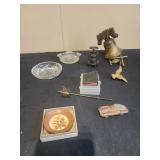 Liberty bell wind chime, vtg toy metal car, glass