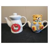 2 ceramic teapots duck and bear
