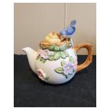 Teleflora Tea Pot w Blue Yellow Birds in Nest
