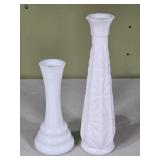 2 Milk Glass Vases 6" & 9"