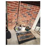 Rake. Welcome mat, assorted molds and measuring