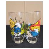 Set Of 2 Vintage 6" Smurf Glasses 80s- Grouchy
