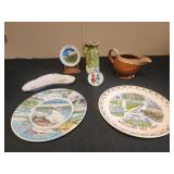Souvenir plates abd mini plates, McCoy gravy boat