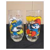 Set Of 2 Vintage 6" Smurf Glasses 80s- PAPA Smurf