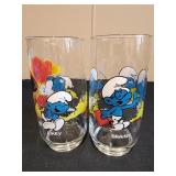 Set Of 2 Vintage 6" Smurf Glasses 80s- Brainy and