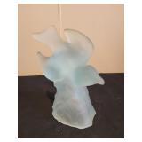 Vtg L.E. Smith Blue Frosted Satin Glass Bird in