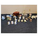 Thimble,  animal figurines, assorted knick knacks