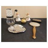 Vintage nut spice chopper, birthday figurines,