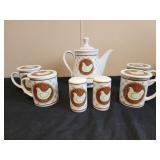 Vintage Japan CHICKEN tea pot SET WITH CUPS AND