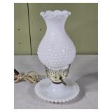 Vtg Boudior Hobnail Milk Glass Lamp 11" tall