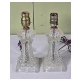 2 Vtg Clear Ribbed Hobnail Glass Lamp 10ï¿½" tall