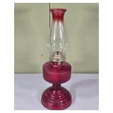 Vtg Red Glass Oil Lamp 18ï¿½" tall