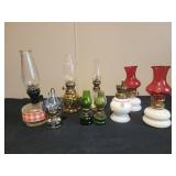 Miniature oil lamps vintage, glass and milk glass