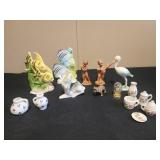 Assorted figurines and mini tea set