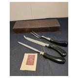Flint hollow ground carving set with wood case