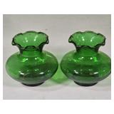 2 Vtg Anchor Hocking Emerald Green Ruffled Bud
