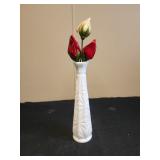 9" milk glass vase with shell roses