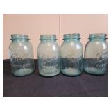 FOUR Vintage Blue Ball Perfect Mason Quart