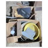Boxes of Misc- Insulators, Wash Bucket & more